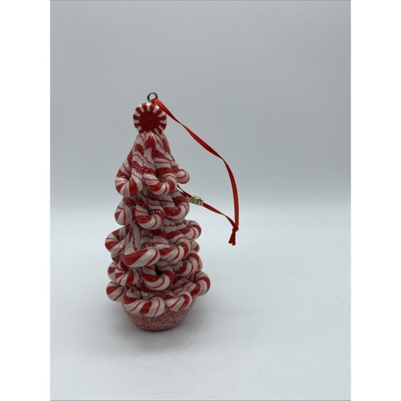Faux Peppermint Candy Cane Christmas Tree Ornament Red & White 5" Holiday Decor - Picture 2 of 8